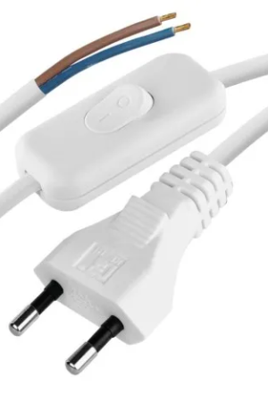 Przewód z wtyczką płaską z wyłącznikiem biały 2mb