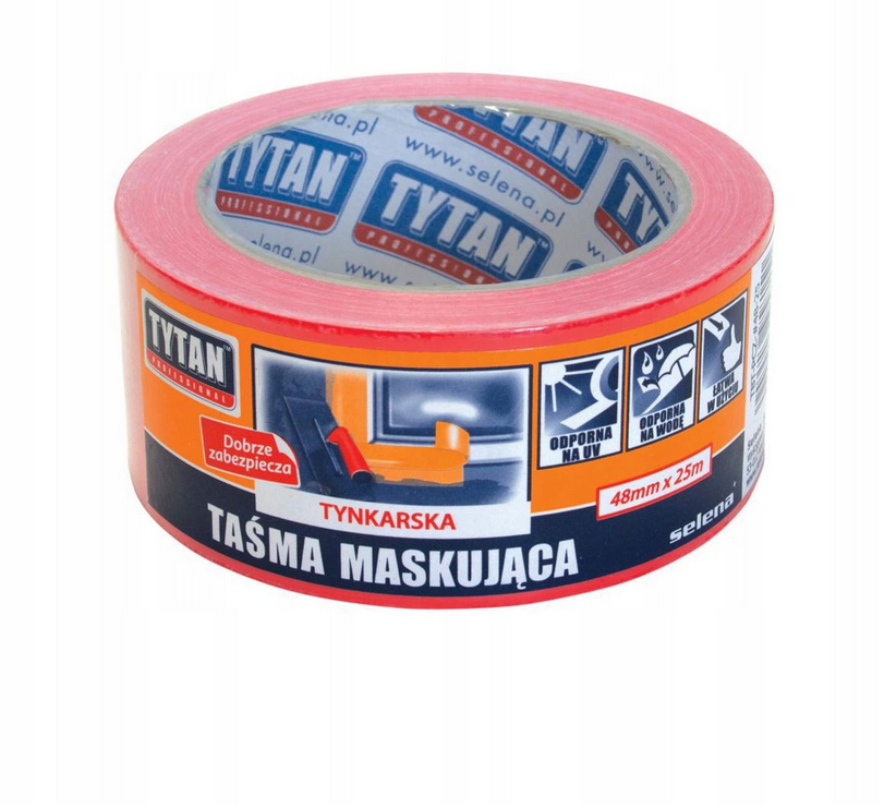 Taśma malarska tynkarska czerwona 48x25m Tytan