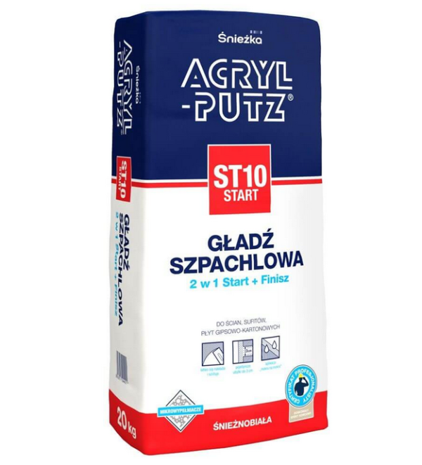 Biała gładź gipsowa 20kg Acryl Putz ST10 START 2w1