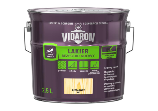 Lakier bezpodkładowy 2.5l bezbarwny mat Vidaron
