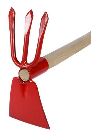 Motyka trapezowa z widełkami 35cm trzonek drewno