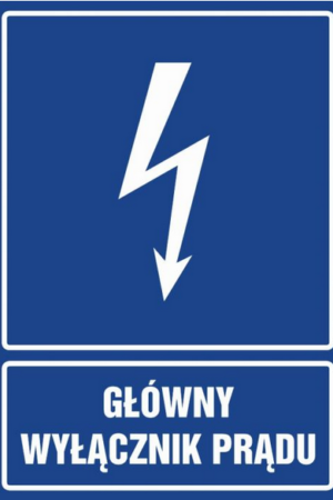 Naklejka “Główny wyłącznik prądu” niebieska 74×105