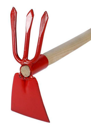 Motyka trapezowa z widełkami 35cm trzonek drewno